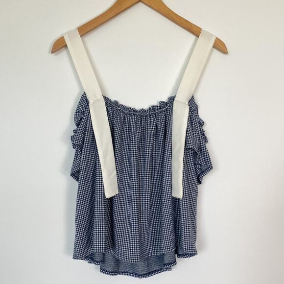 Mango Blue White Gingham Flowy Cami Top Tank Blouse - Picture 5 of 11